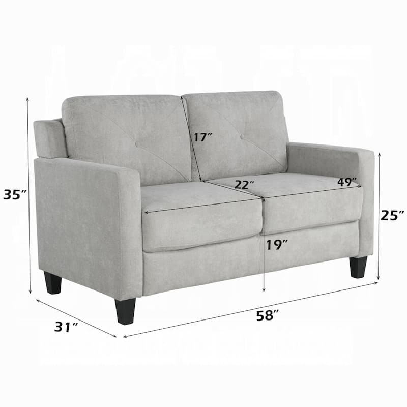 Royi Loveseat, Track Armrest, 58 Inch, Gray Fabric w Tufted Backrest