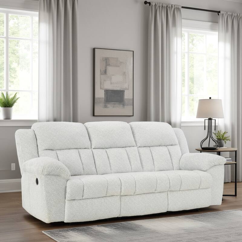 Briar Manual Reclining Sofa White Polyester, Pillow Top Arms, 91 Inch