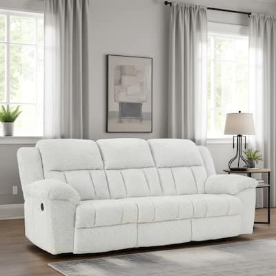 Briar Manual Reclining Sofa White Polyester, Pillow Top Arms, 91 Inch
