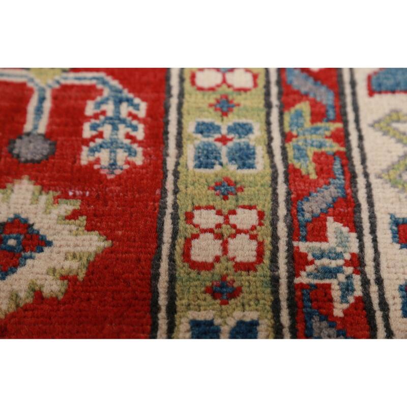 Hand Knotted Oriental 100% Wool Carpet Traditional Geometric Peach Kazak Area Rug - 9' 9'' X 8' 4''