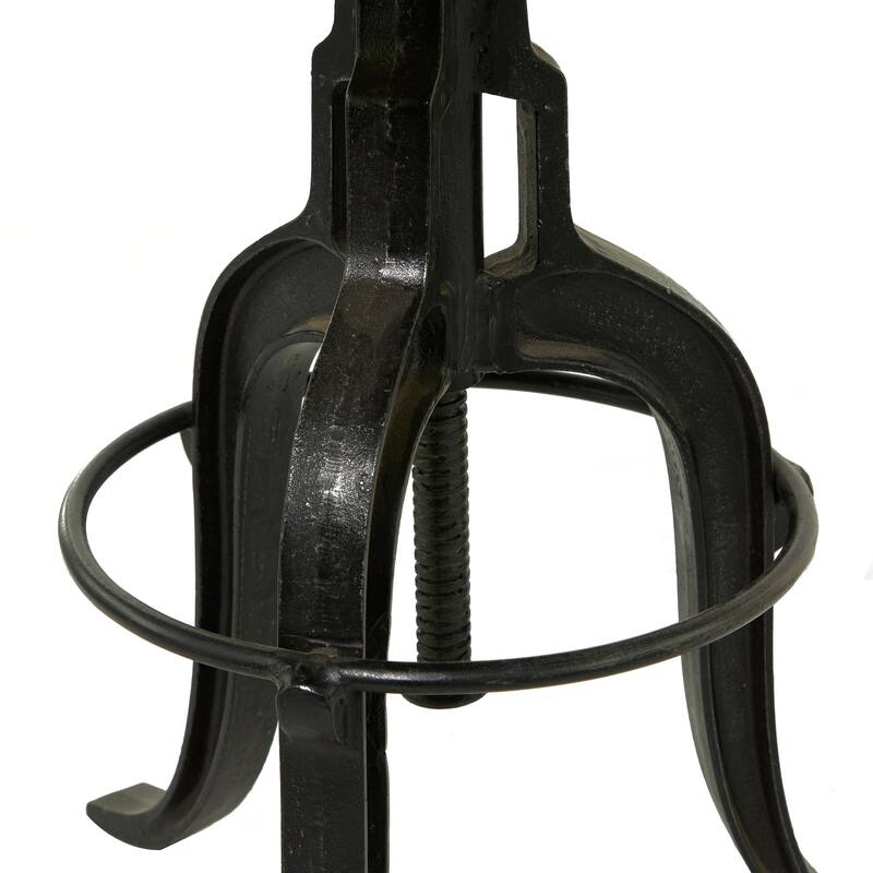 Black Metal Vintage Industrial Inspired Stool with Brown Adjustable Wood Seat