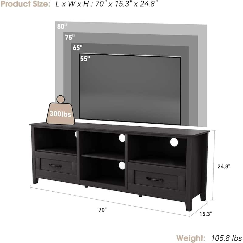 WESOME 70in TV Stand Home Cabinet with Drawers/Shelves/Doors for Living Room Bedroom - 70inch