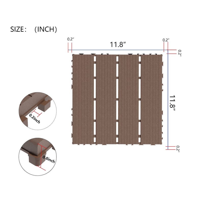 44 Pack 12"x12" Square Patio Plastic Interlocking Deck Tiles, Waterproof Outdoor All Weather Use, Decking Tiles for Poolside