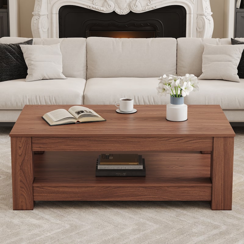 Walnut Coffee Table Center Table with Bottom Shelf, Side Table End Table Dining Table Cocktail Table