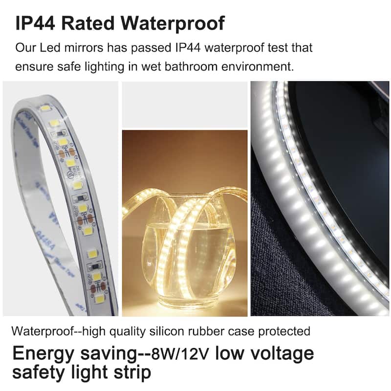 20" x 40" Pill Shape Metal Frame LED Anti-fog Bathroom Vanity Mirror