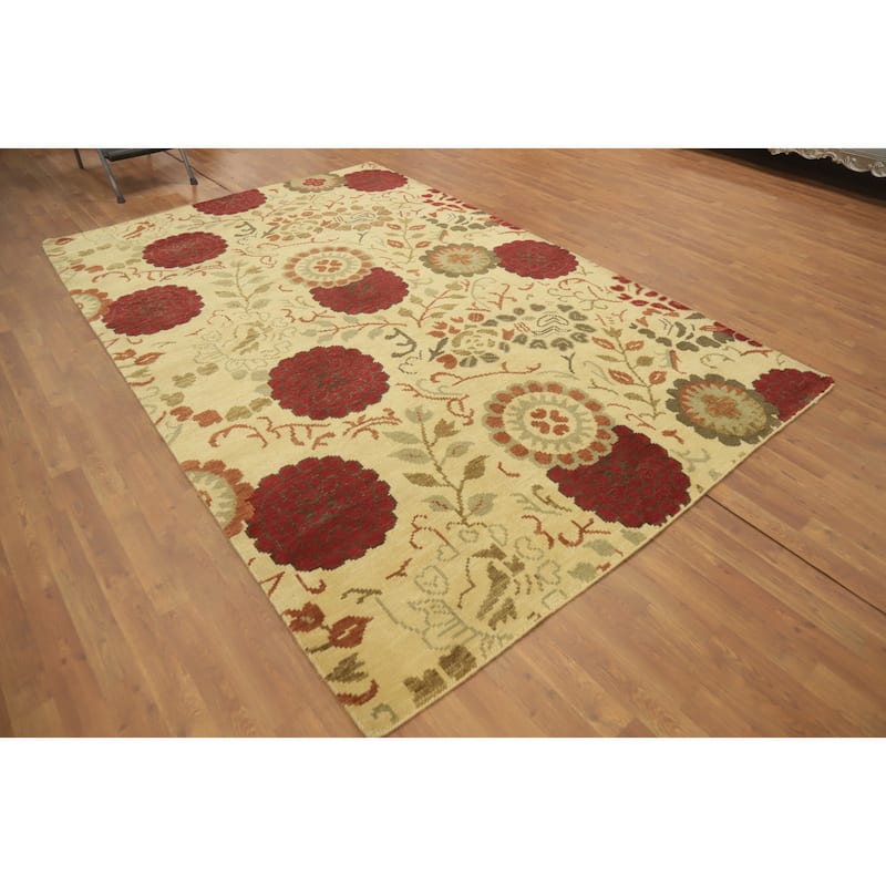 All-Over Floral Indian Area Rug 7x10 - 9' 11'' X 6' 6''