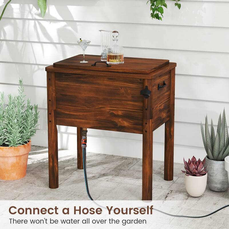 Brown Pine Wood 54QT Patio Cooler with Insulation Foam and Bottle Opener - 26.5" L x 18.5" W x 29" H