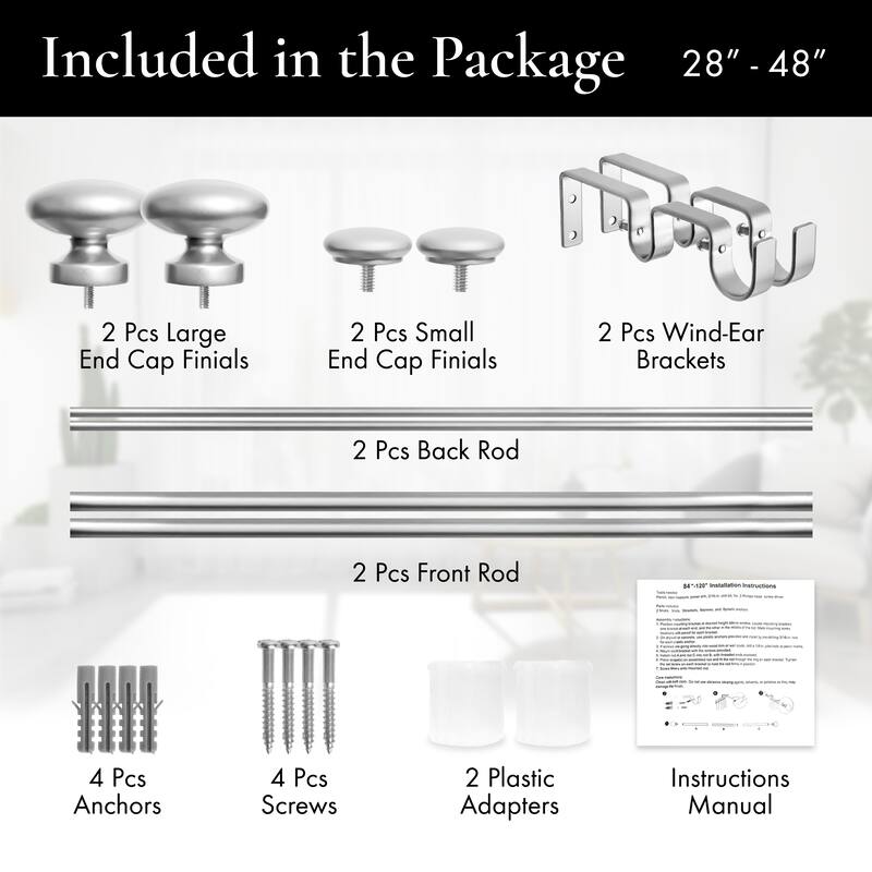 Meriville 1-Inch Diameter Prima Telescoping Double Window Treatment Curtain Rod