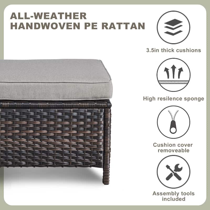 All Weather Rattan Swivel Chair with Glider Sofa Ottoman Set - Grey cushion - Brown