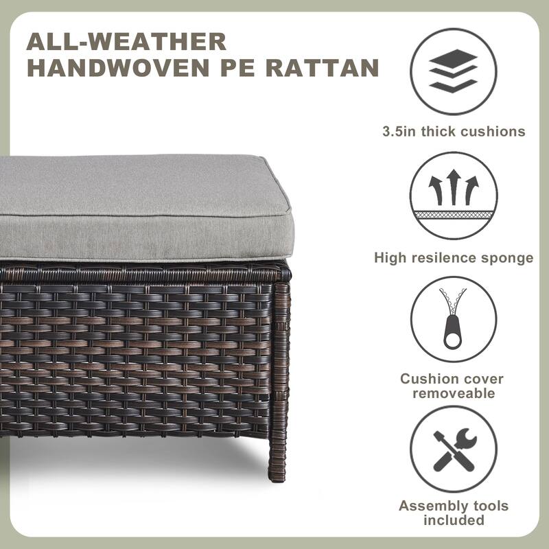 Pocassy 5-Piece Patio Furniture Wicker Chairs with Ottomans & Table