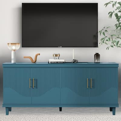 4-Door Cabinet with Solid Wood Legs, Adjustable Shelves & Double Storage Compartments