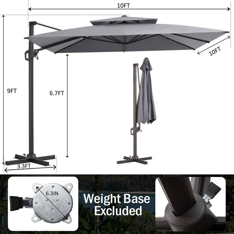 Pellebant 10'X10 FT Outdoor Patio Square Cantilever Umbrella with Double Top