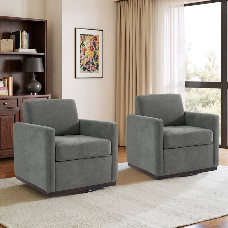 Set of 2 Modern Cozy Swivel Accent Chairs Upholstered Arm Chairs - Grey - Chenille