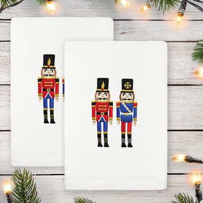 Authentic Hotel and Spa Christmas NUTCRACKERS Embroidered Luxury 100% Turkish Cotton Hand Towels Set of 2