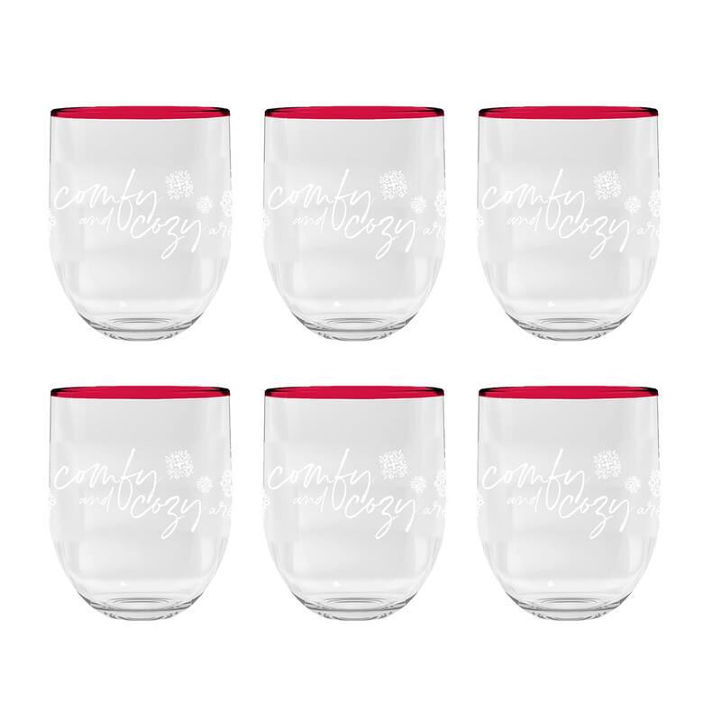 Abode Homewares Holiday Cozy Stemless, 15 oz. Set of 6