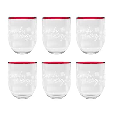 Abode Homewares Holiday Cozy Stemless, 15 oz. Set of 6