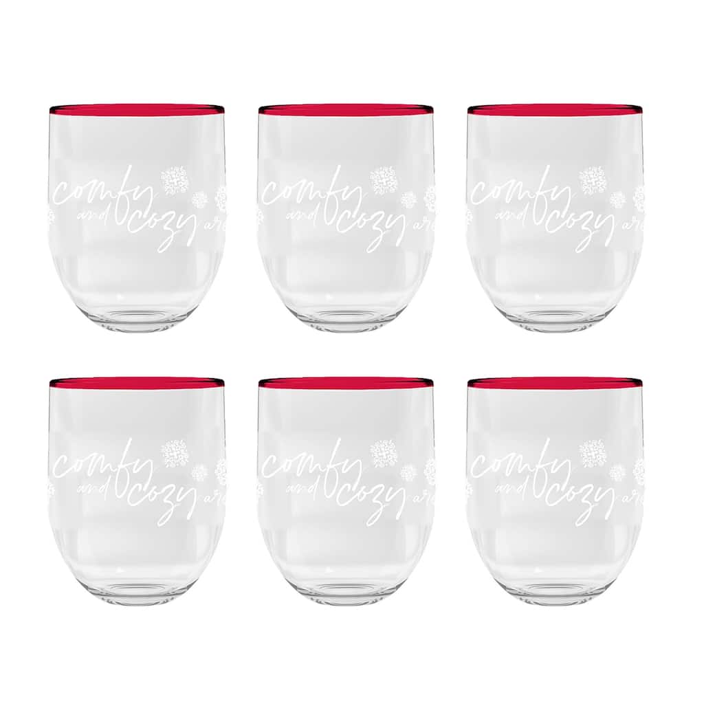 Abode Homewares Holiday Cozy Stemless, 15 oz. Set of 6