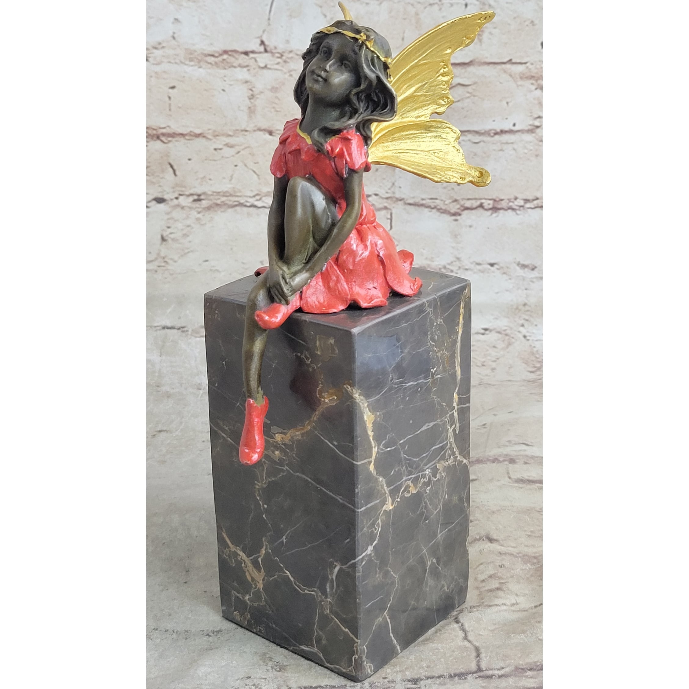 Colorful Winged Fairy Girl Bronze Sculpture Statue Figure On Marble Base By Milo