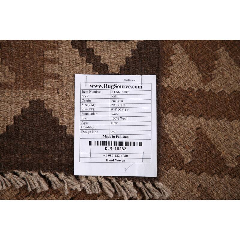 Brown Kilim Oriental Area Rug Hand-woven Wool Carpet - 6'11"x 9'6"