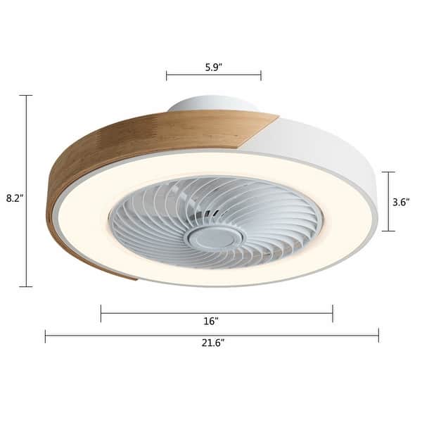 dimension image slide 0 of 3, 22In Enclosed Low Profile Dimmable Ceiling Fan With Light Wood/Acrylic