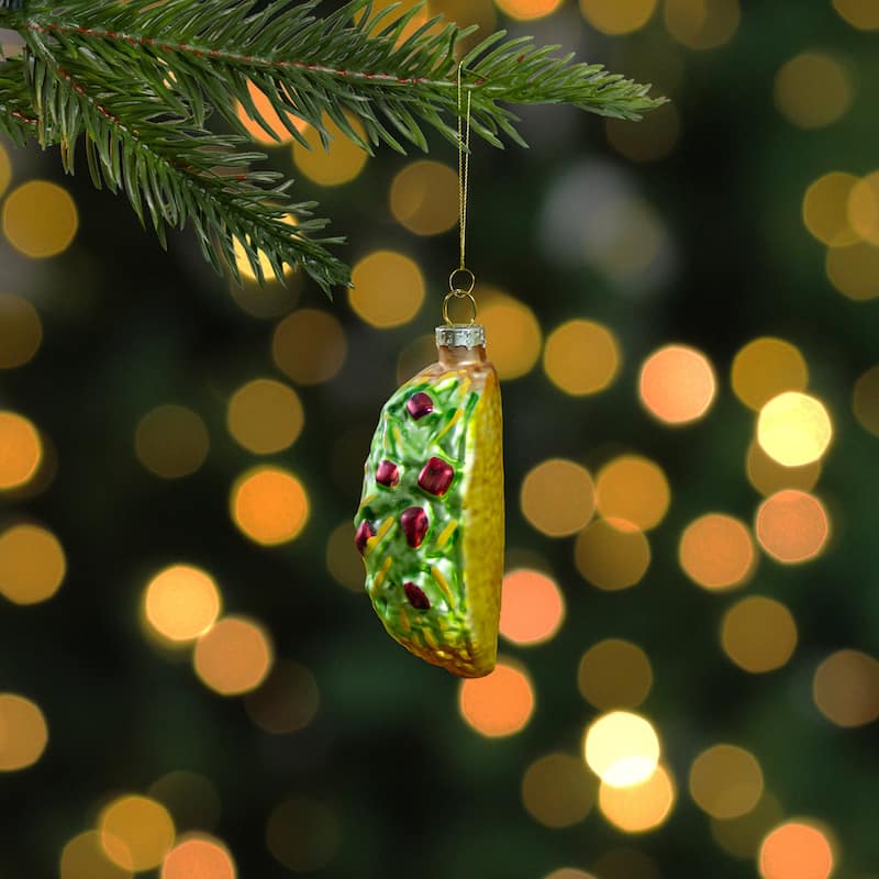 Taco Glass Christmas Ornament - 3.5" - Yellow