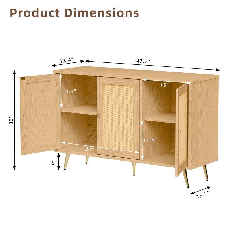 Futzca Storage Cabinet, Rattan Cabinet with Adjustable Shelf