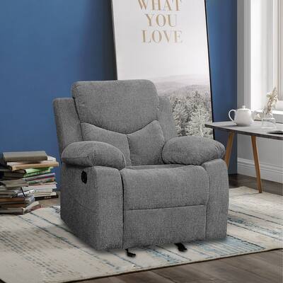 Chenille Glider Motion Recliner with Tufted Design, Pillow Top Arm