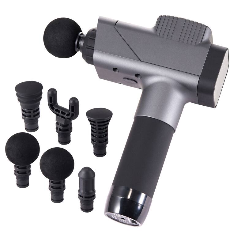 Massage Gun Deep Tissue for Pain Relief, Muscle Relaxation - with 8 Speed Levels & 6 Massage Heads - Silver