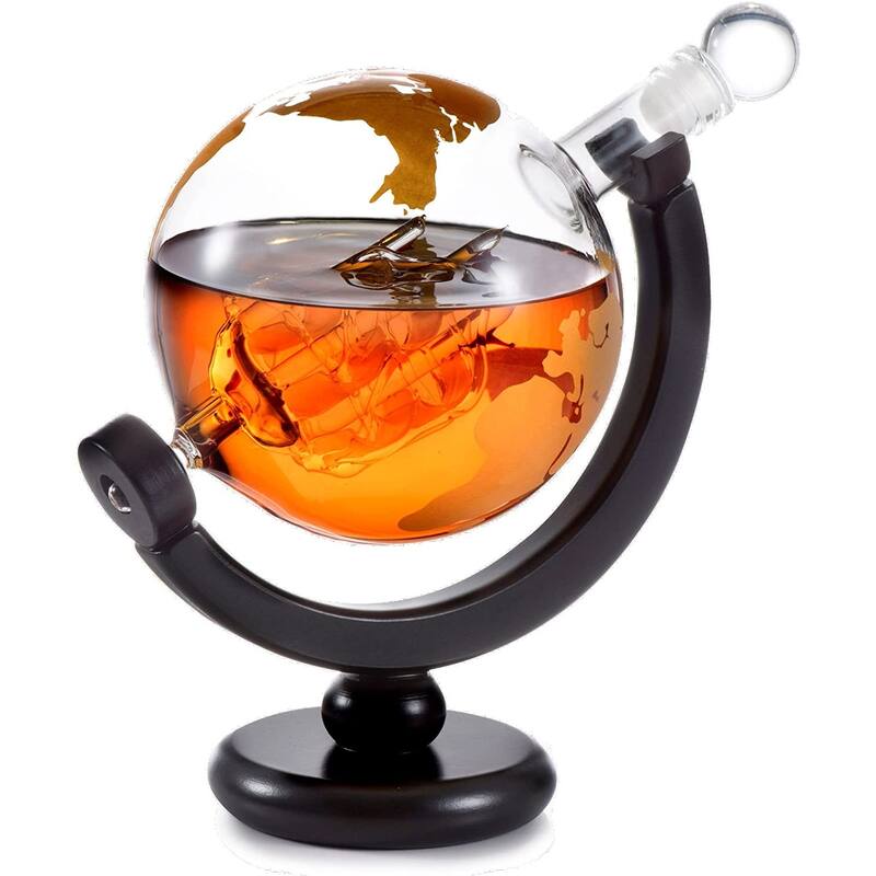 Colored Globe Decanter on Wood Base