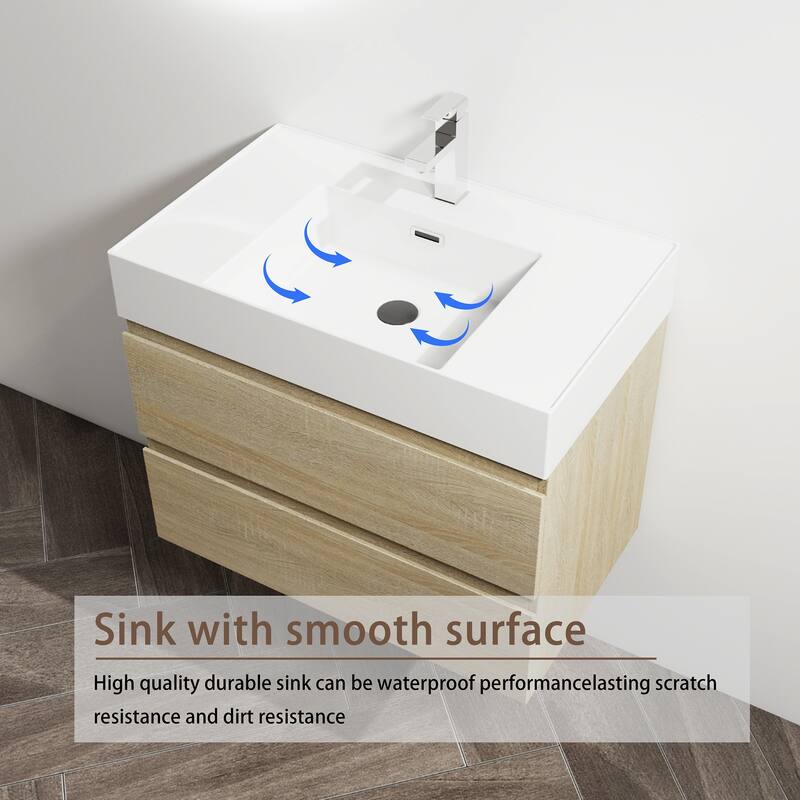 24/30/36 Single Sink Wall-Mounted Bathroom Vanity with Integrated Thick Edge Resin Sink