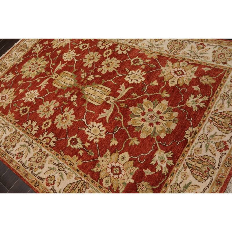 Agra Traditional Botanical 5'10''x8'8'' Hand Knotted New Zealand Wool Burnt Orange Rug - 5' 10'' x 8' 8''