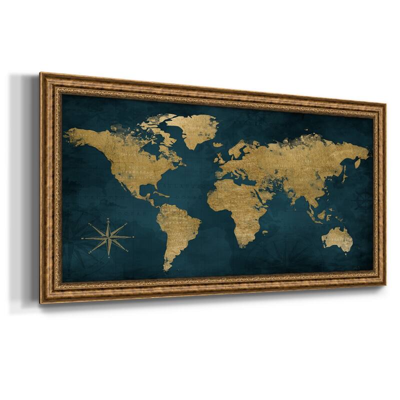 Navy Gold Map Premium Framed Canvas- Ready to Hang