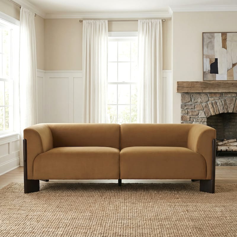 Modern Loveseat Sofa/ Arm Accent Chair for Living Room - Sofa - Orange/ Velvet