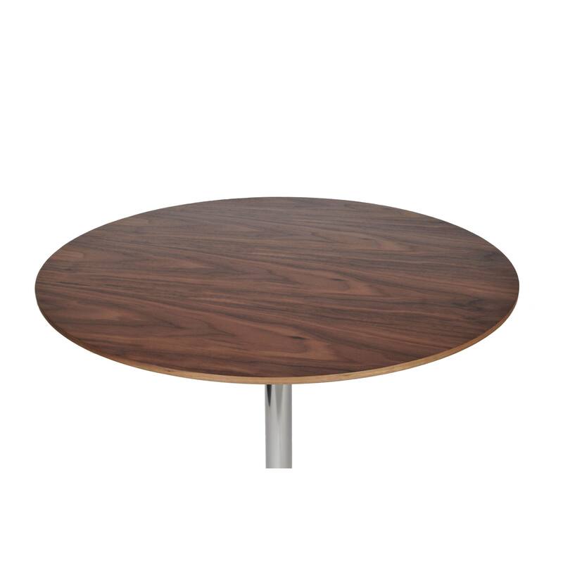 42 Inch High Bar Table, Walnut Brown Round Top, Modern Metal Pedestal Base