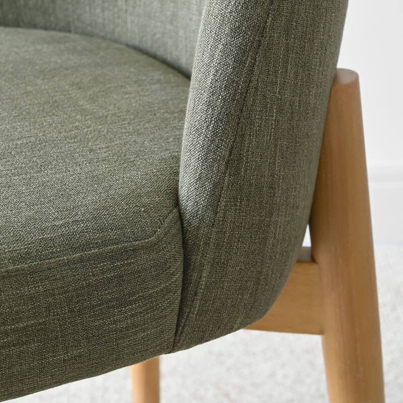 Linen Upholstered Dining Chairs With Solid Wood Legs (Set of 8)