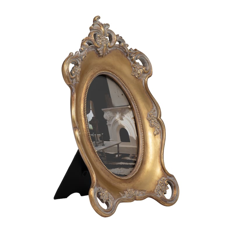 Sagebrook Home 4x6 Gold Baroque Inspired Photo Frame, Elegant Polyresin and Glass, Perfect for Cherished Memories - 6" x 1" x 11" - Baroque Solid Gold