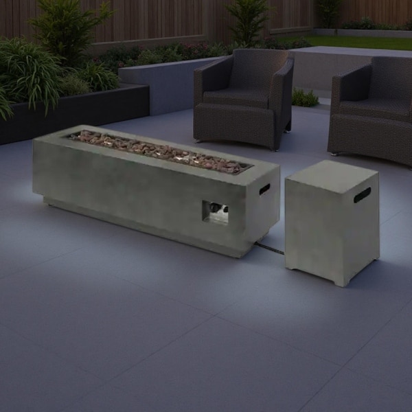 48" W x 15" D x 15" H Rectangular Iron Fire Pit - 50,000 BTU with Tank Holder, No Assembly Required
