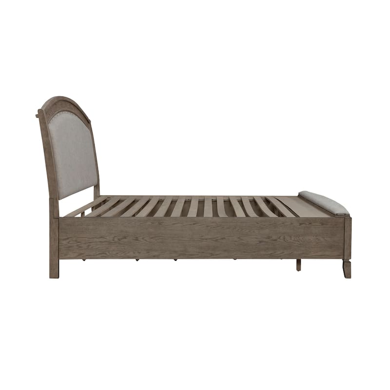 Avalon Burnished Beige Oak Queen Upholstered Storage Bed Bedroom Set