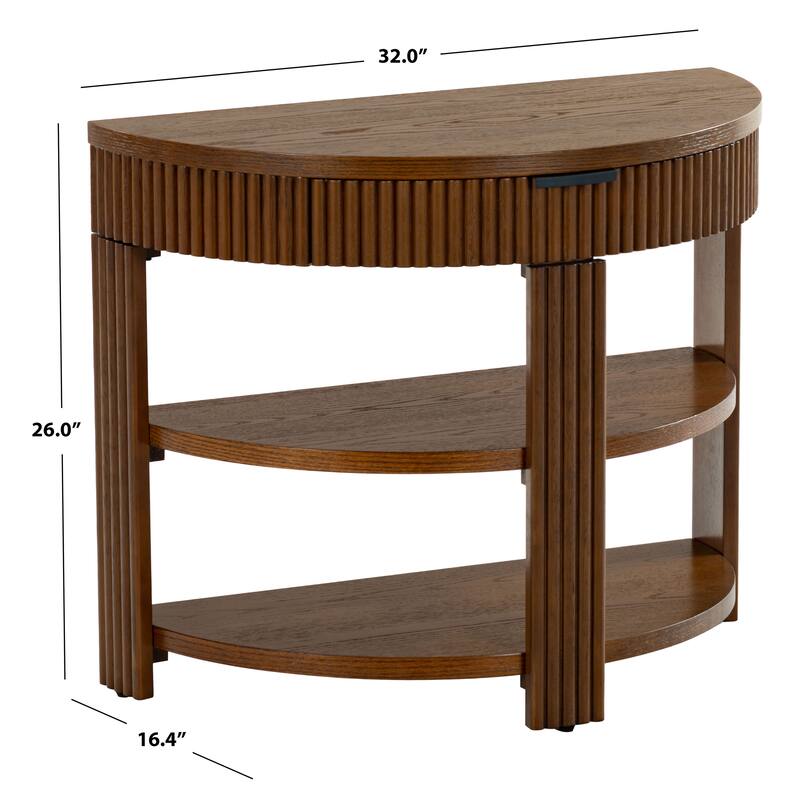 SAFAVIEH Couture Shelbie Reeded 1-Drawer 2-Shelf Half Moon Console Table - 32"W x 16"D x 26"H
