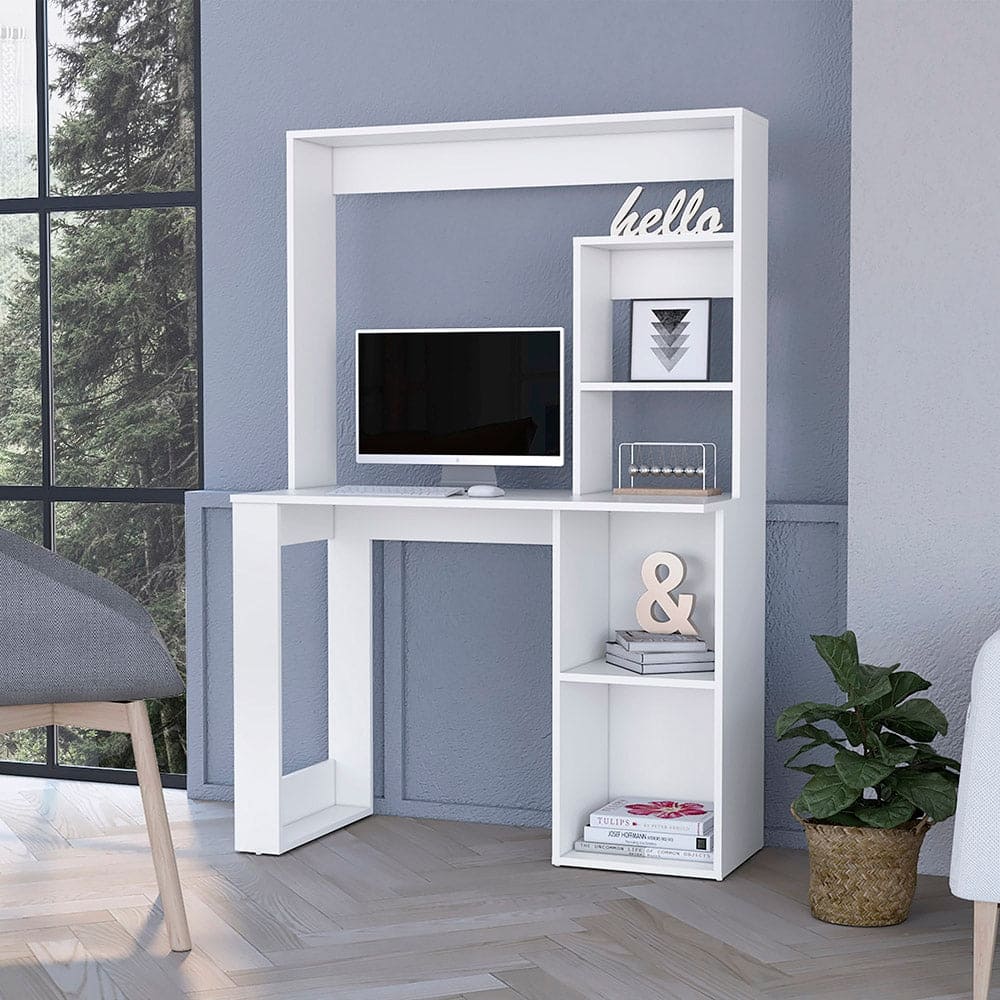 Palisades Computer Desk with Hutch and Storage Shelves White And Black