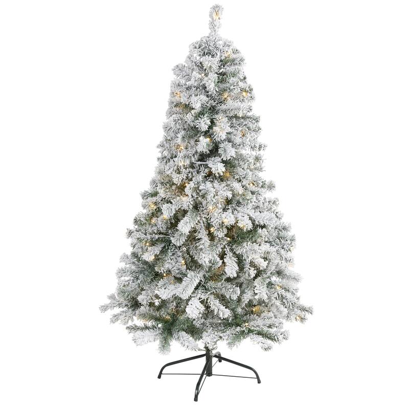 5' Flocked Rock Springs Spruce Christmas Tree with 150 Clear LED - Green