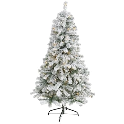 5' Flocked Rock Springs Spruce Christmas Tree with 150 Clear LED - Green