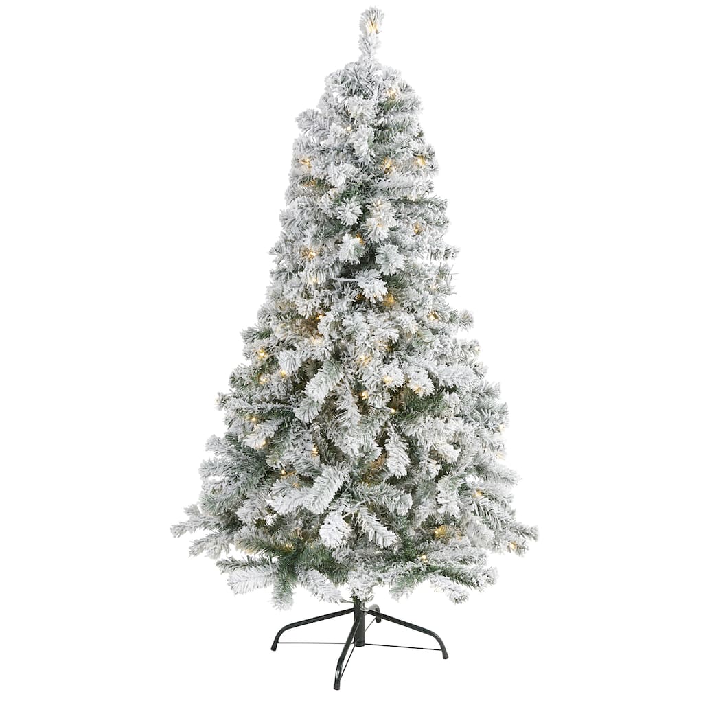 5' Flocked Rock Springs Spruce Christmas Tree with 150 Clear LED - Green