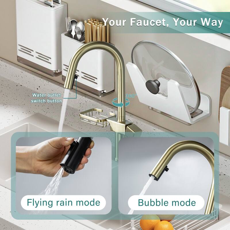 Modern Single Hole Stainless Steel High Arc Pull-Down Kitchen Faucet