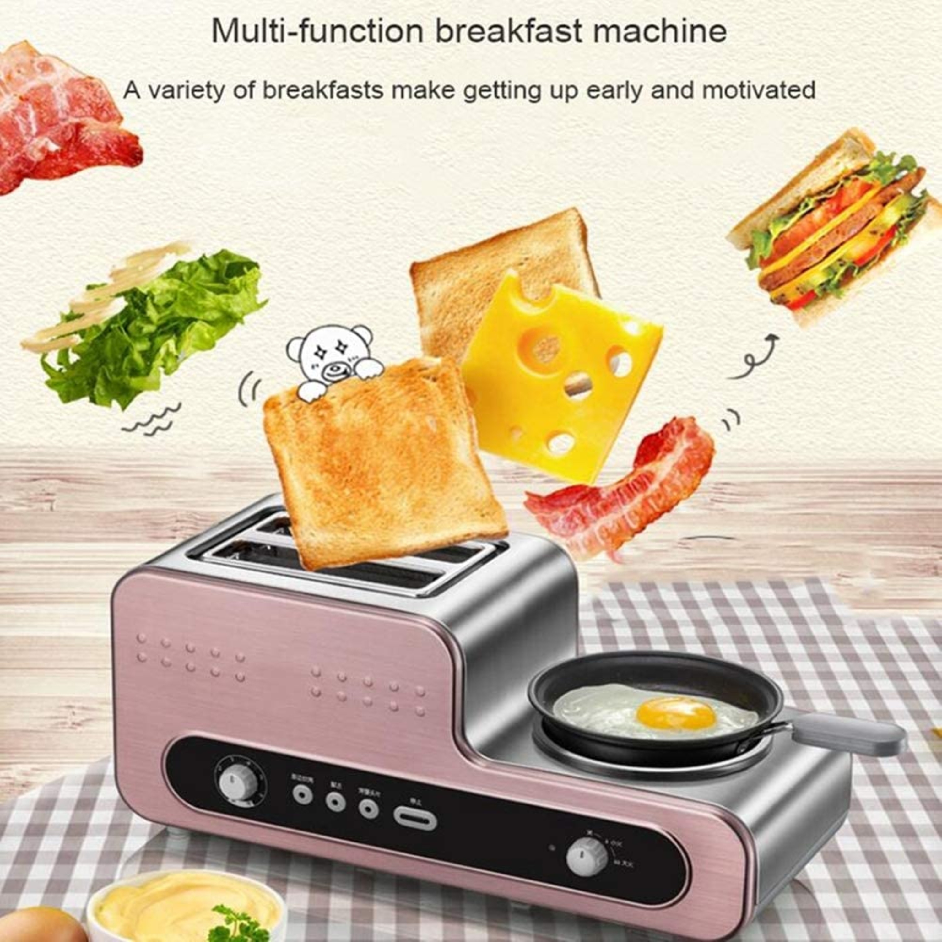 7Holes Breakfast Sandwich Maker Cooker Machine Toaster Egg Burger Bread  Oven