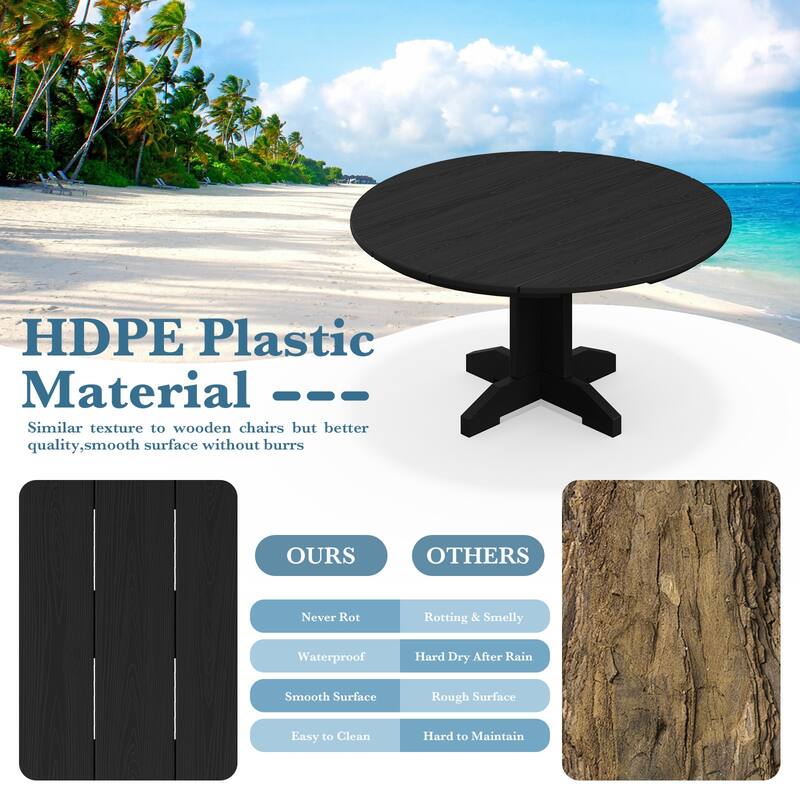 HDPE Patio Outdoor Round Coffee Table, X-shaped Leg