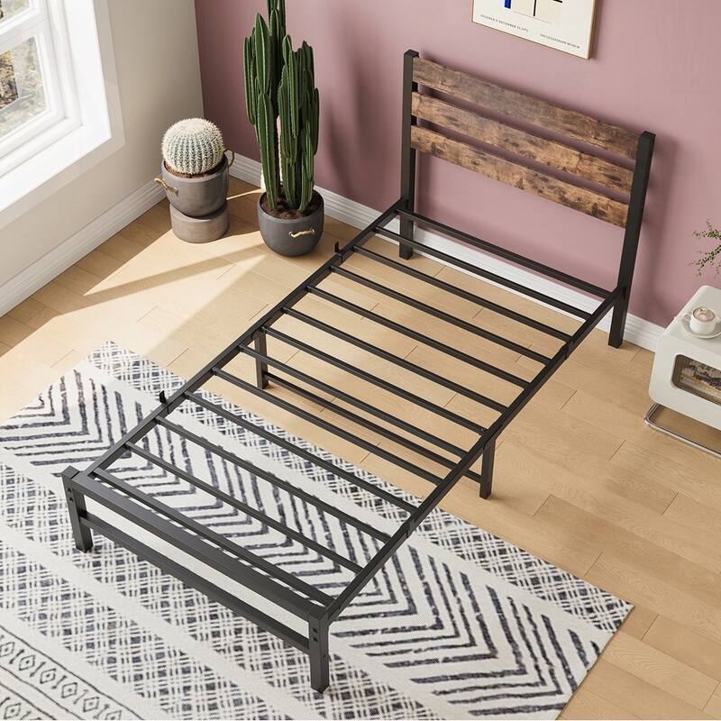 Platform Bed Frame with Wooden Headboard