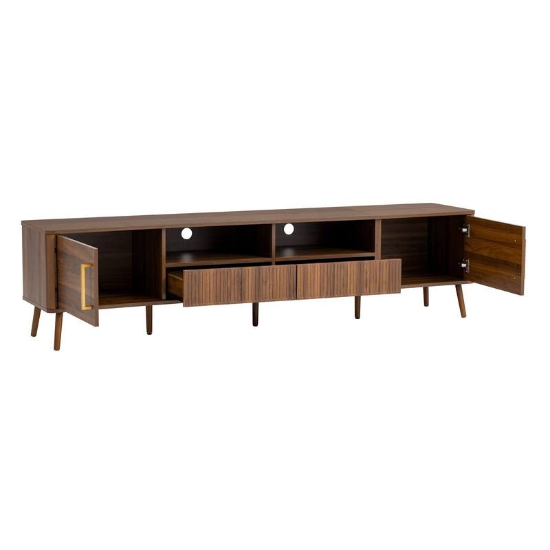Modern Fluted 78" TV Stand for TVs up to 85", Entertainment Center TV Media Console Table with Doors and Open Shelf