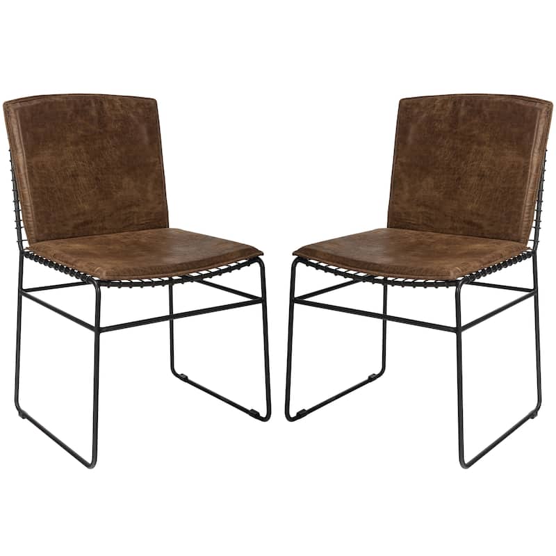 Vintage Brown Upholstered and Metal Frame Dining Chairs (Set of 2)