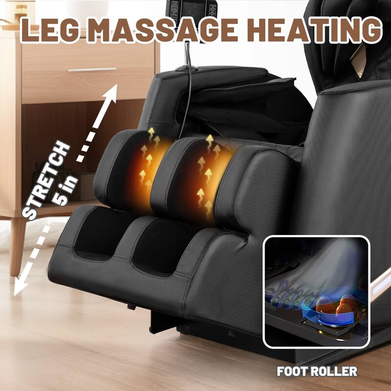 Black Zero Gravity Full Body Massage Chair with Air Pressure, Heated Foot Rollers, Bluetooth Connectivity and Reclining Function
